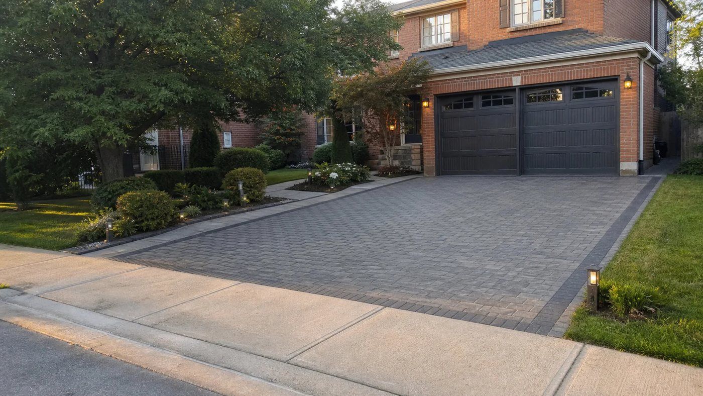Interlock paver driveway with charcoal border