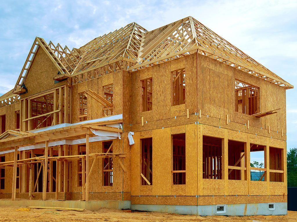 New two-storey home framed and sheathed